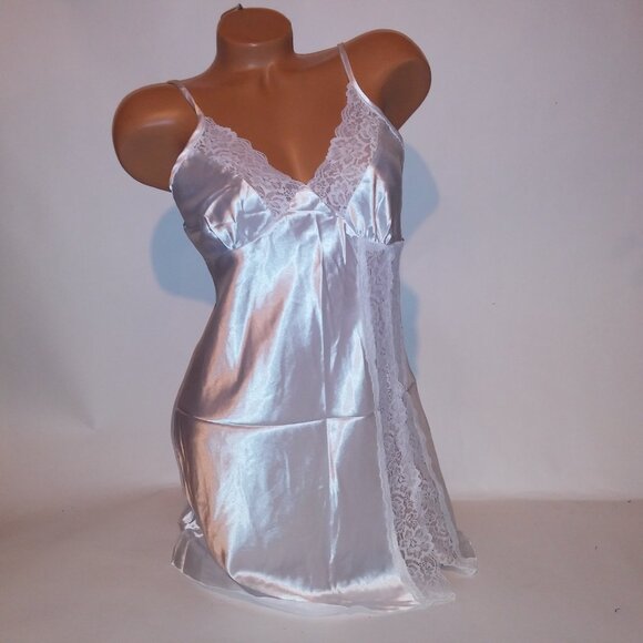 Lingerie Chemise Slip White Solid Lace Trim Sleeveless Night Gown Sleepwear New - Picture 3 of 9